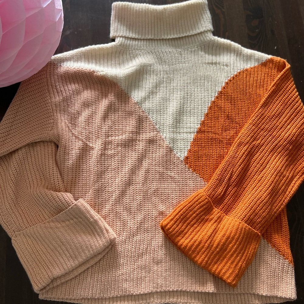 Simplee sweater sz M cream-orange-peachy /long sleeve knit/NWT